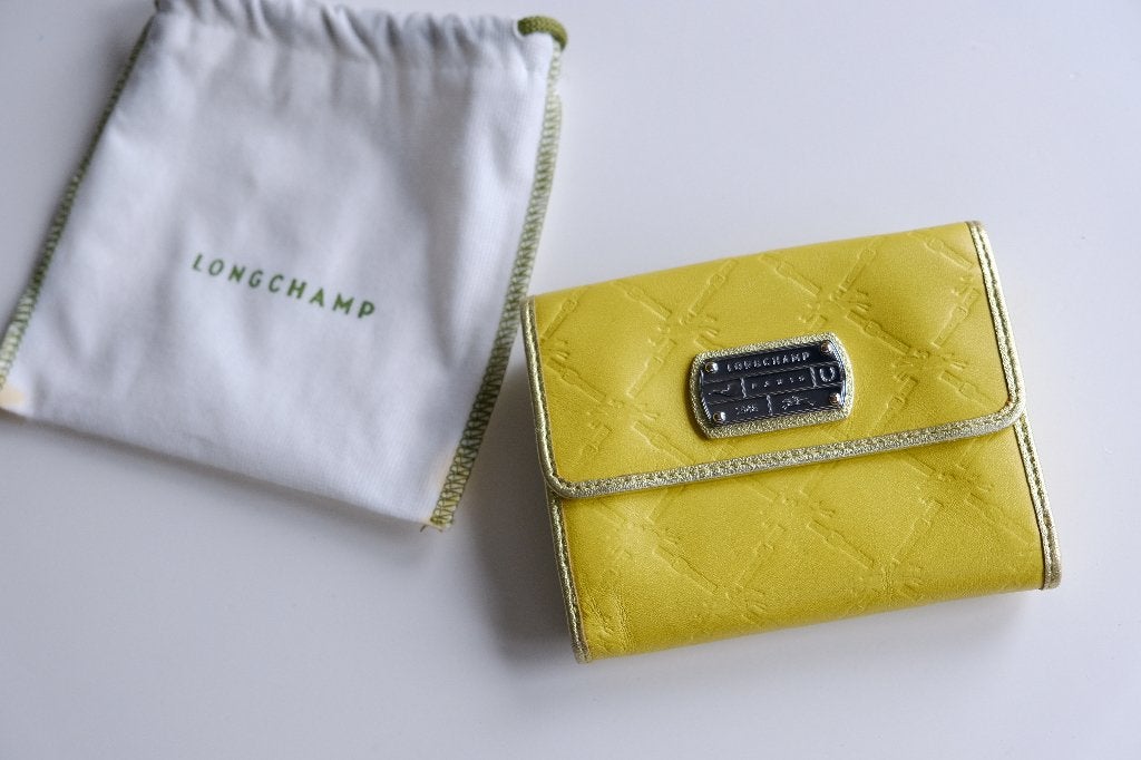 Longchamp LM Cuir Embossed Leather Portemonnee Lemon, Overige merken, Leer, Geel, Ophalen of Verzenden