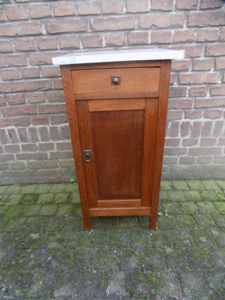 Nachtkastje art deco brocante marmeren blad, Ophalen, Gebruikt, Hout