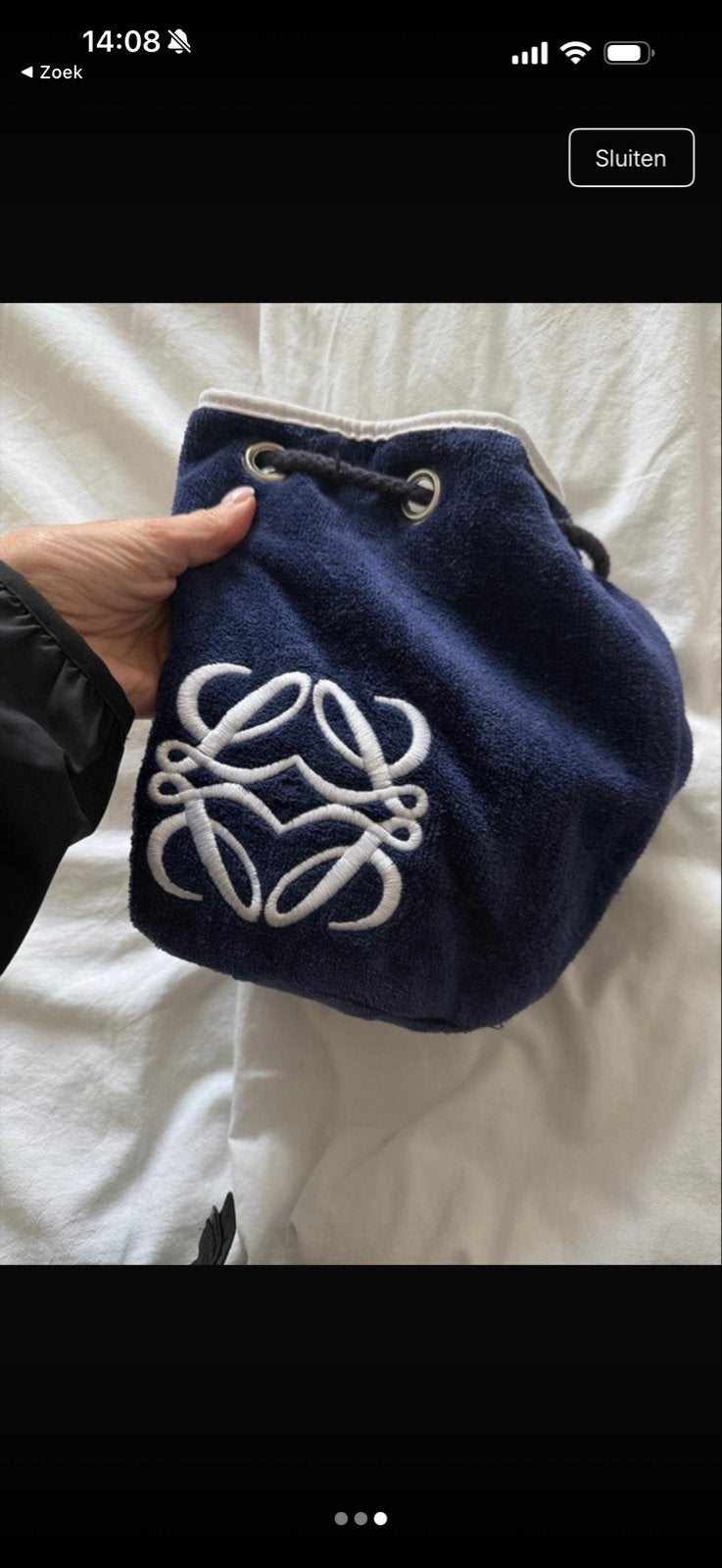Loewe strandtas bucketbag - Donkerblauw badstof, Ophalen of Verzenden, Zo goed als nieuw, Blauw, Overige typen