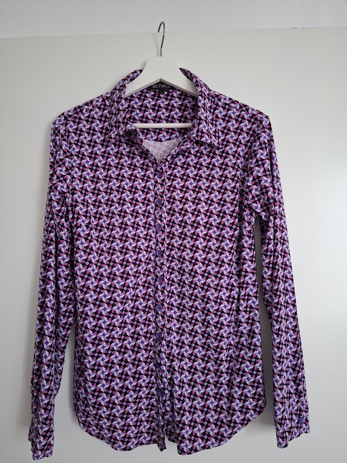 Mi Piace Blouse met lange mouwen en geometrisch patroon, Mi Piace, Paars, Maat 42/44 (L), Ophalen of Verzenden