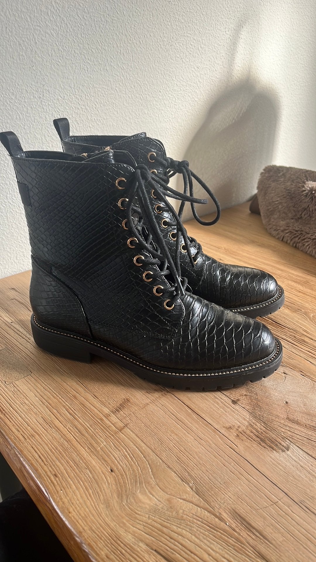 Veterboots zwart met rits 39, Zwart, Lage of Enkellaarzen, Ophalen of Verzenden, Zo goed als nieuw