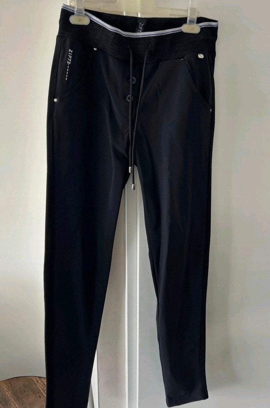 Zwarte ZIP73 broek met elastische tailleband, Maat 38/40 (M), ZIP73, Zwart, Ophalen of Verzenden
