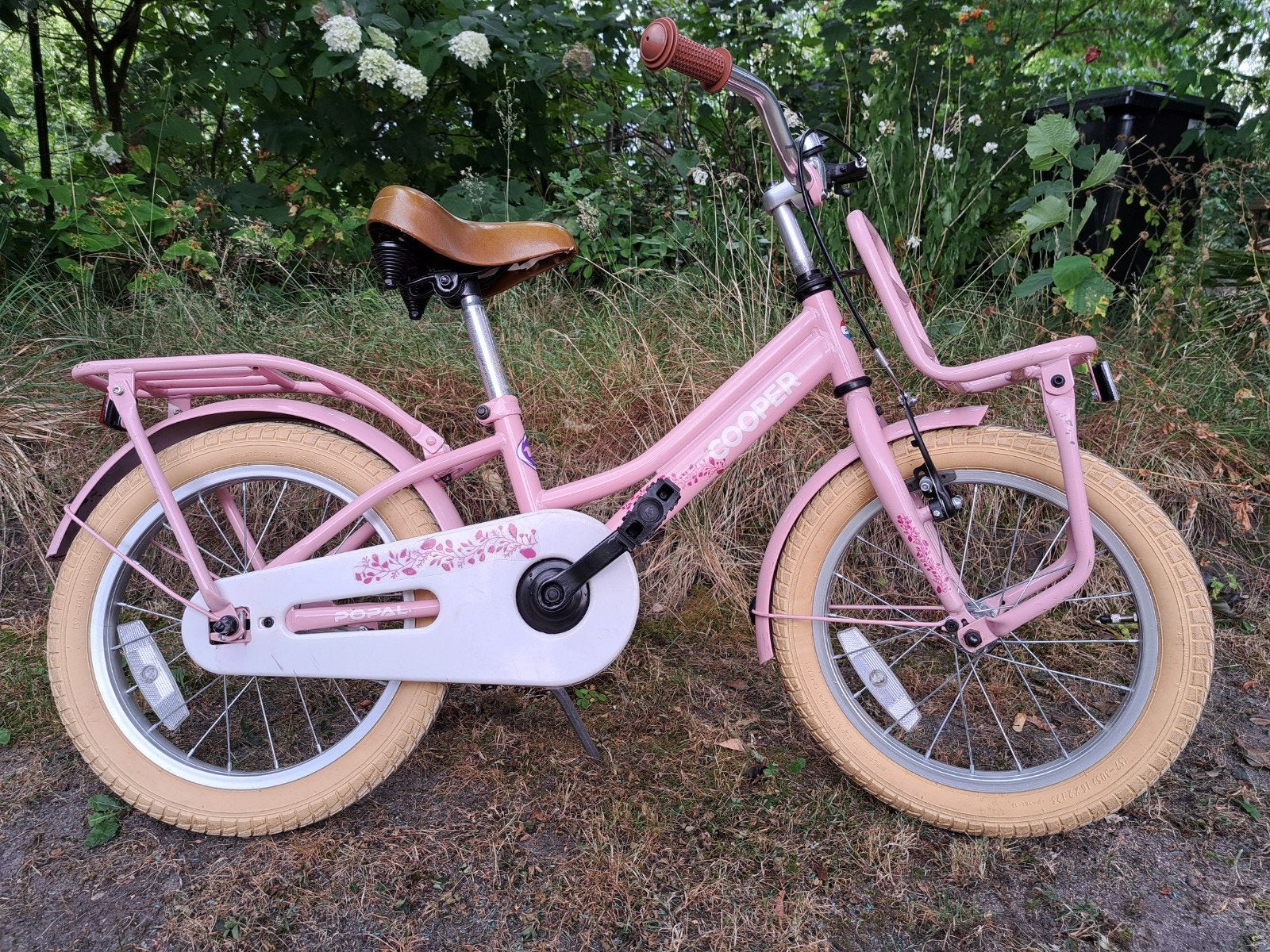 Roze kinderfiets meisje 16" met voor- en achterrek, Ophalen, Velgrem, Cooper, 16 tot 20 inch