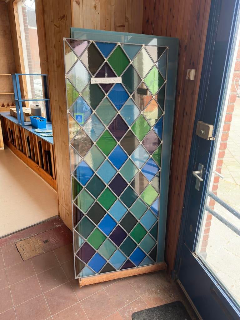 Glas in Lood raam voor binnendeur 166x67,5 cm - Onbeschadigd, Minder dan 80 cm, Glas in lood, Zo goed als nieuw, Glasplaat