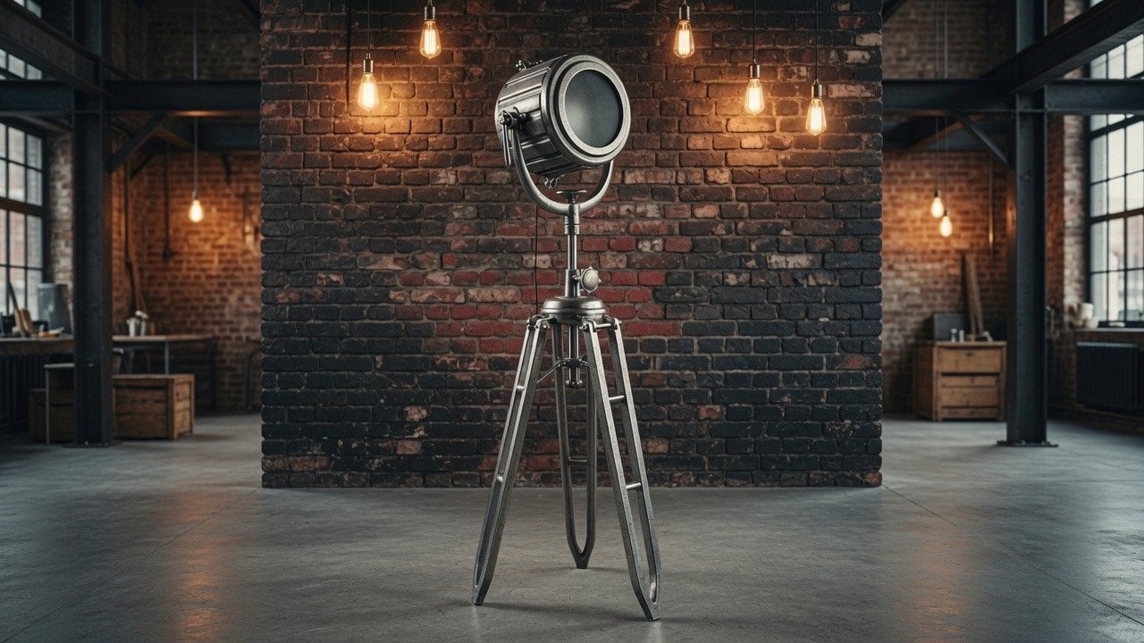 Vintage Studio Spotlight op Statief - Industriële Stijl, Ophalen, Gebruikt, E27 (groot), Metaal