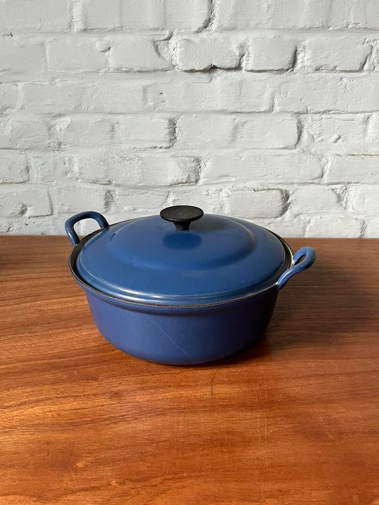 Le Creuset braadpan blauw 28 cm, Huis en Inrichting, Keuken | Potten en Pannen, Zo goed als nieuw, Koekenpan of Braadpan, Gietijzer