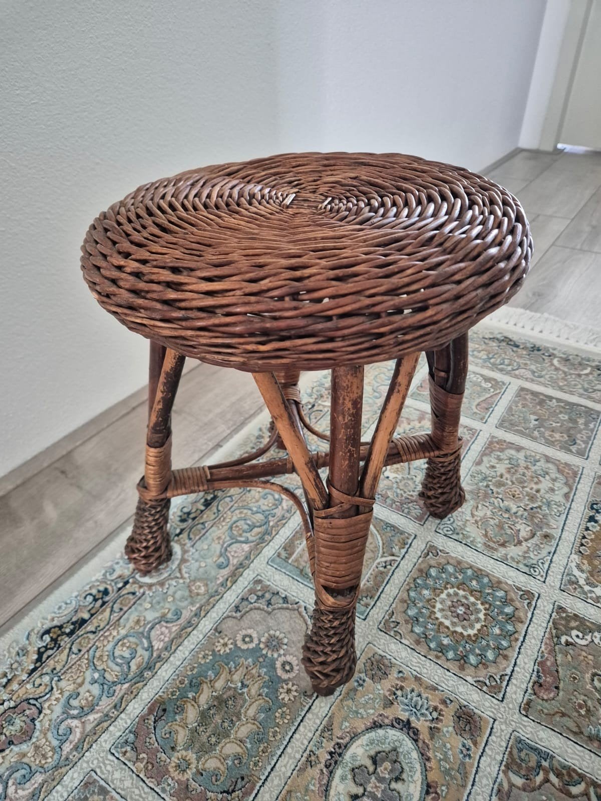 Vintage rotan plantenkrukje, Ophalen of Verzenden, Gebruikt, Hout