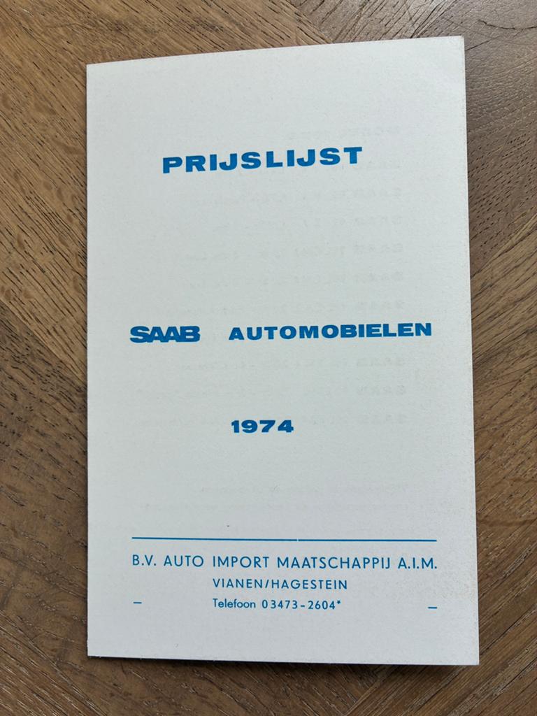 Saab prijslijst 1974, Ophalen of Verzenden, Zo goed als nieuw, Overige merken