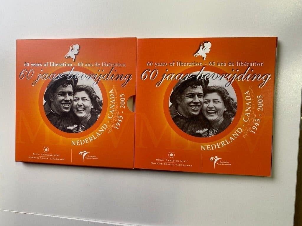 60 jaar bevrijding Nederland - Canada muntenset nieuwstaat, Setje, Koningin Beatrix, Zilver, Euro's
