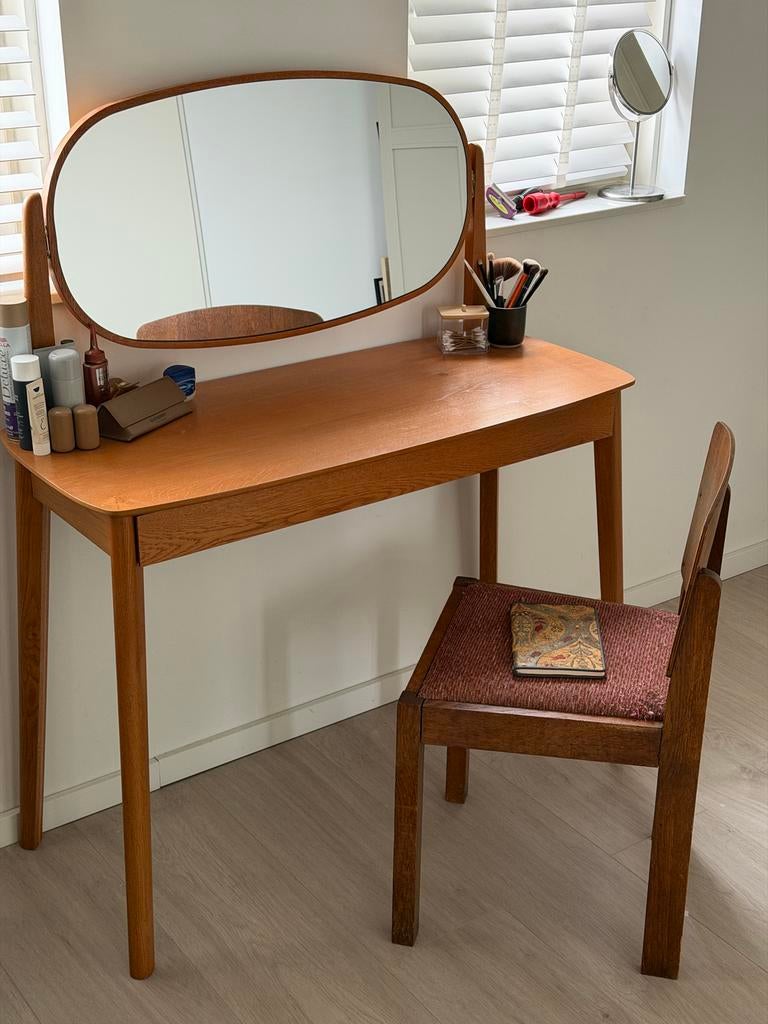 Houten make-up tafel met spiegel - (ZGAN )maison du monde, Huis en Inrichting, Ophalen, Gebruikt, 50 tot 100 cm, Vintage stijl/ midcentury