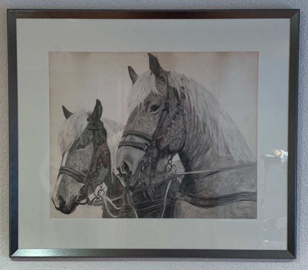 Potloodtekening Paarden, Ophalen of Verzenden, Tekening, Potloodtekening, Ingelijst