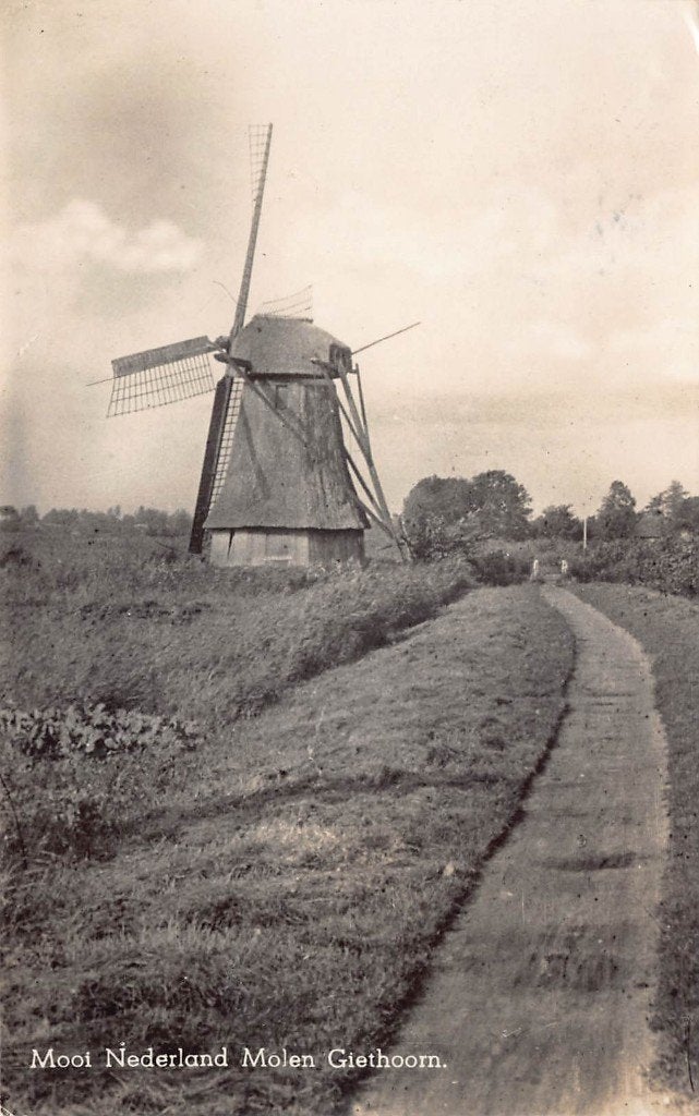 559 Giethoorn - Molen, Ophalen of Verzenden, 1940 tot 1960, Gelopen, Overijssel