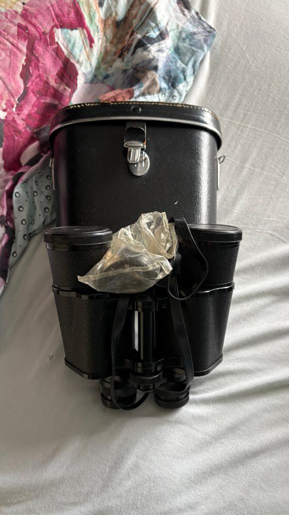 Vintage Primax Pallas Verrekijker 7x50 met hoes, Gebruikt, Minder dan 8x, Met hoes of tas, Porro (met knik)