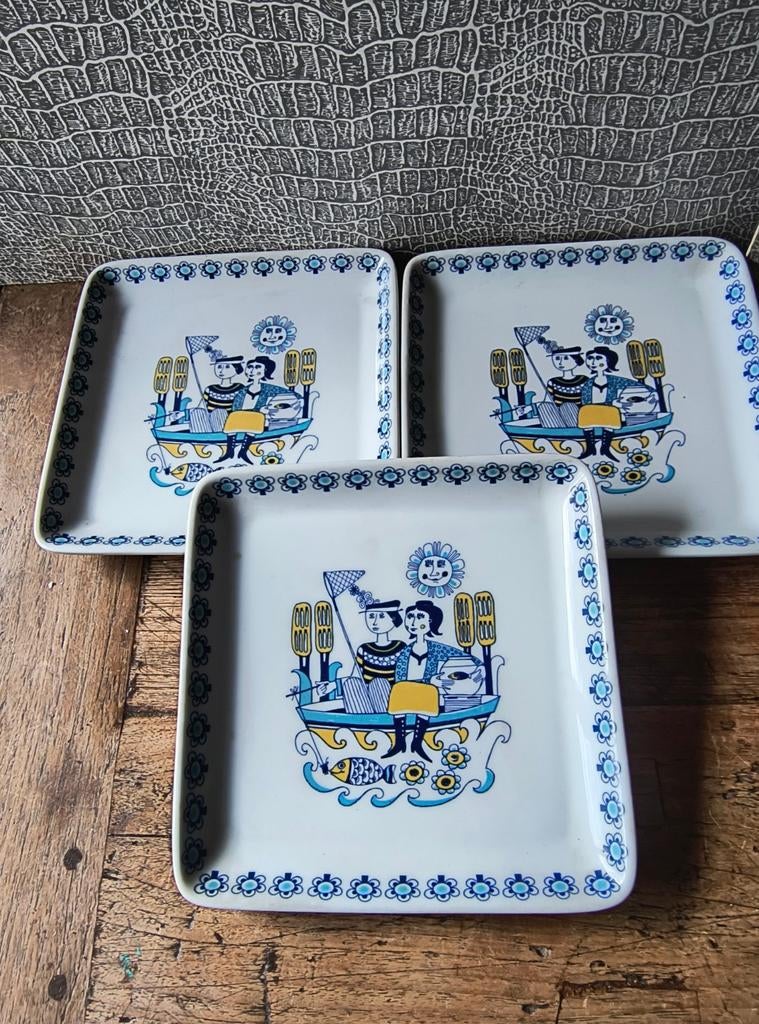 3 x Mosa Maastricht vierkante Jef Schijns Schalen/Borden, Gebruikt, Ophalen of Verzenden, Bord(en), Overige stijlen