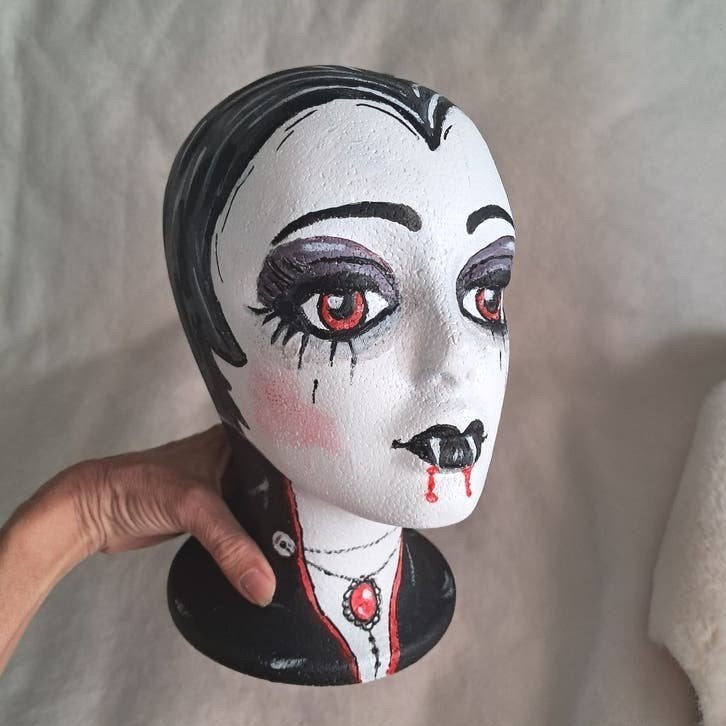 Handbeschilderd piepschuim hoofd Halloween ca 26 cm hoog, Versiering, Halloween of Griezel, -, Handgemaakt