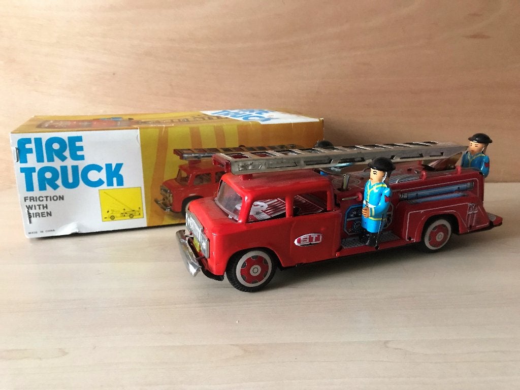 Vintage Brandweer Ladderwagen Blik met geluid 27 cm, Ophalen of Verzenden, Zo goed als nieuw