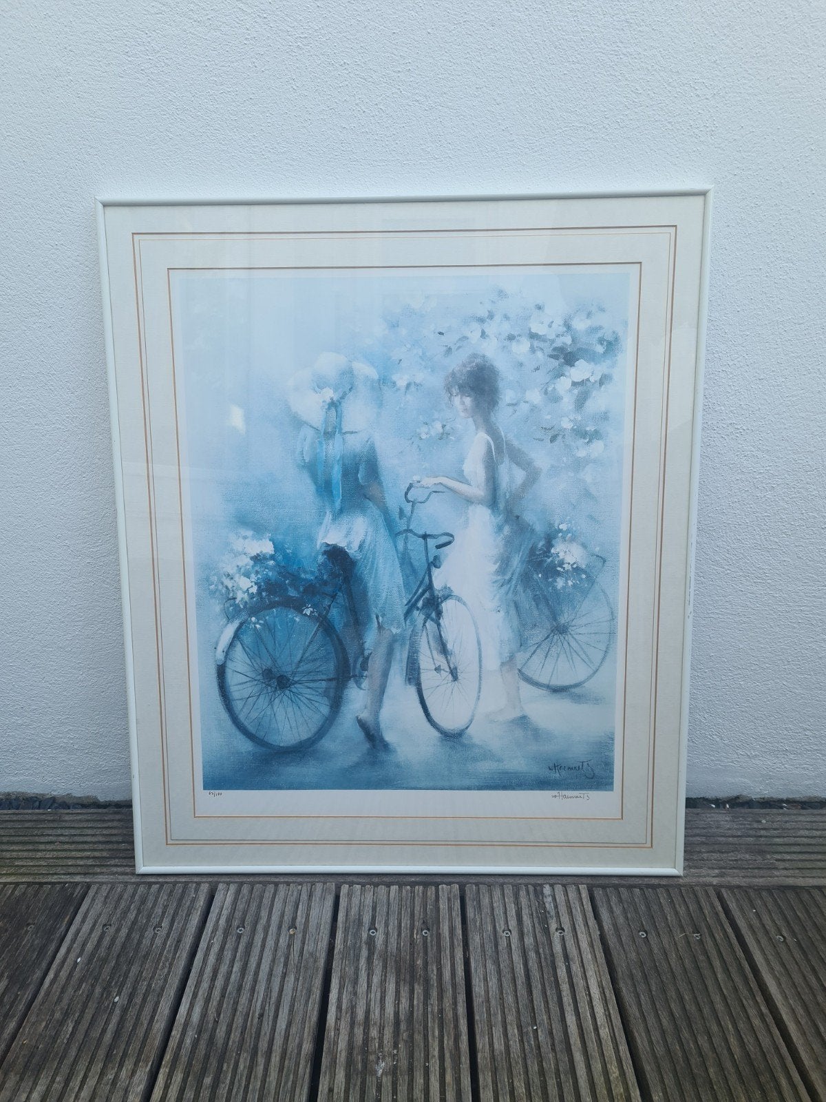 Ingelijste kunstprint van W. Haenraets - Vrouwen met fietsen, Ophalen