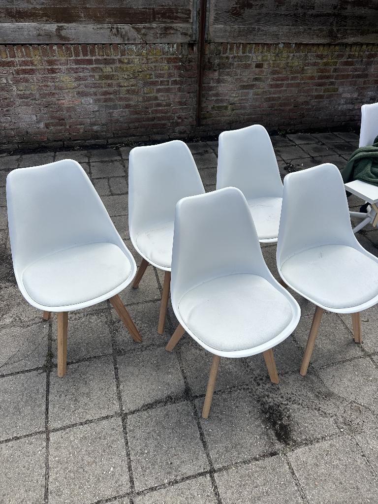 Witte kuipstoeltjes, Huis en Inrichting, Stoelen, Ophalen, Leer, Gebruikt, Wit