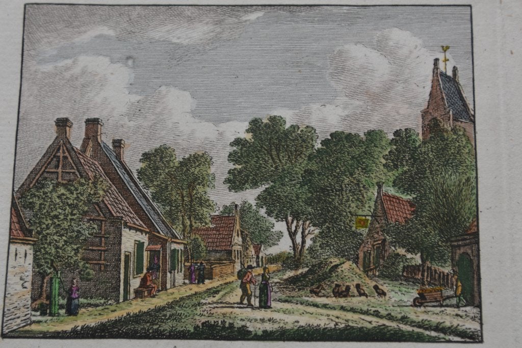 HITZUM `T DORP Gekleurde Kopergravure 1790 Bulthuis G53, Verzenden, Stadsgezicht, Handgekleurd, Gravure