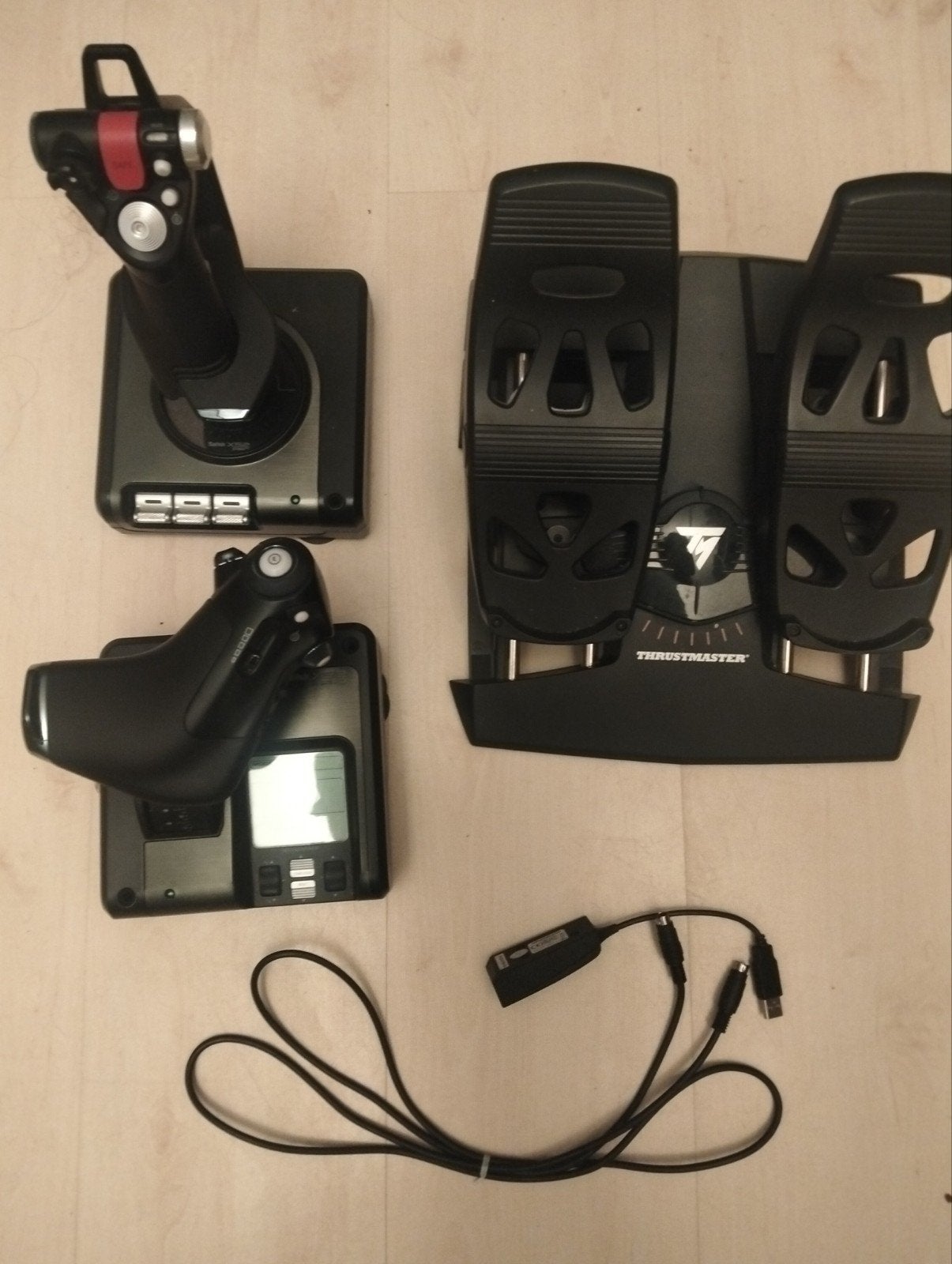 Saitek X52 Pro + TFRP Rudder Pedals + T.RJ12 Flight Sim Set, Computers en Software, Ophalen of Verzenden, Gebruikt, Logitech Saitek