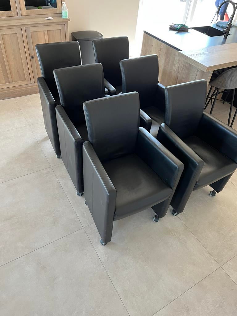 6 Eetkamerstoelen, Ophalen, Gebruikt, Zwart, Leer