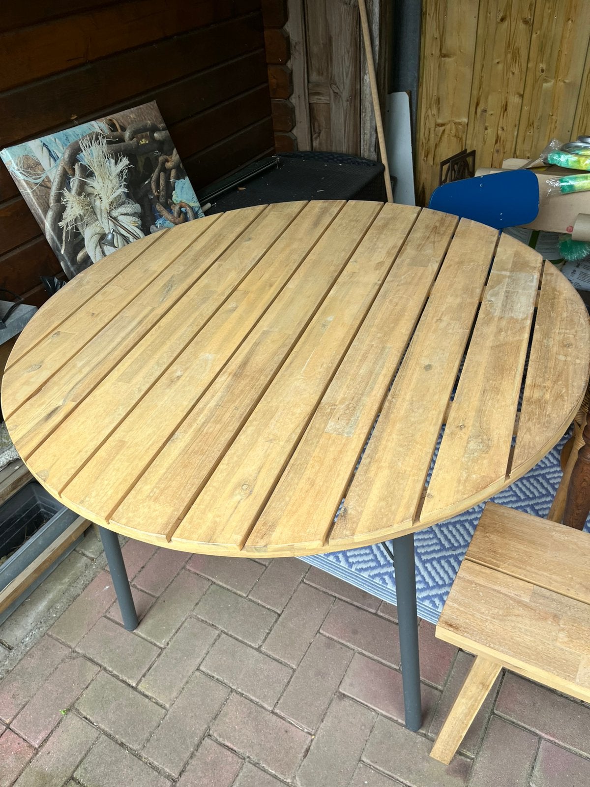 Ronde tuintafel, Tuin en Terras, Tuintafels, Ophalen, Zo goed als nieuw, Rond, Hout