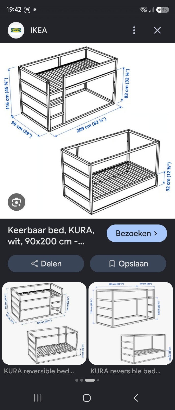 IKEA Kura bed - Wit/Grenen (gedemonteerd), Huis en Inrichting, Ophalen, Gebruikt, 90 cm, Eenpersoons