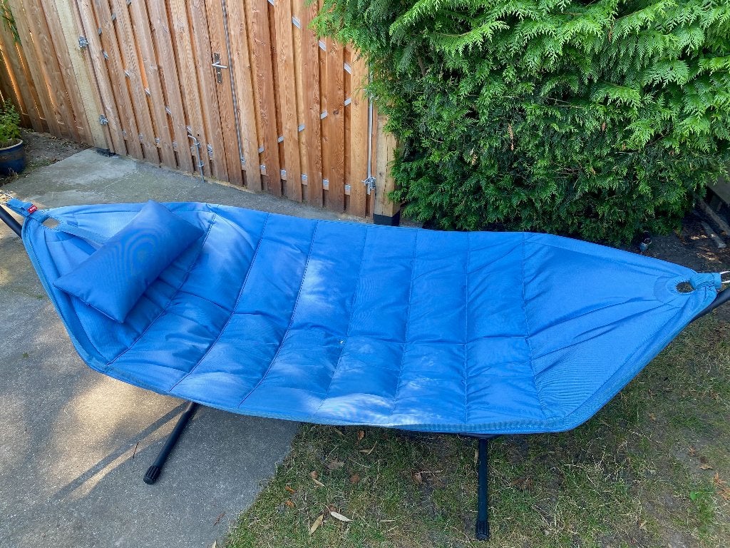 Fatboy Headdemock Deluxe (incl. waterdichte hoes en kussen), Ophalen, Meerpersoons, Zo goed als nieuw, Met standaard