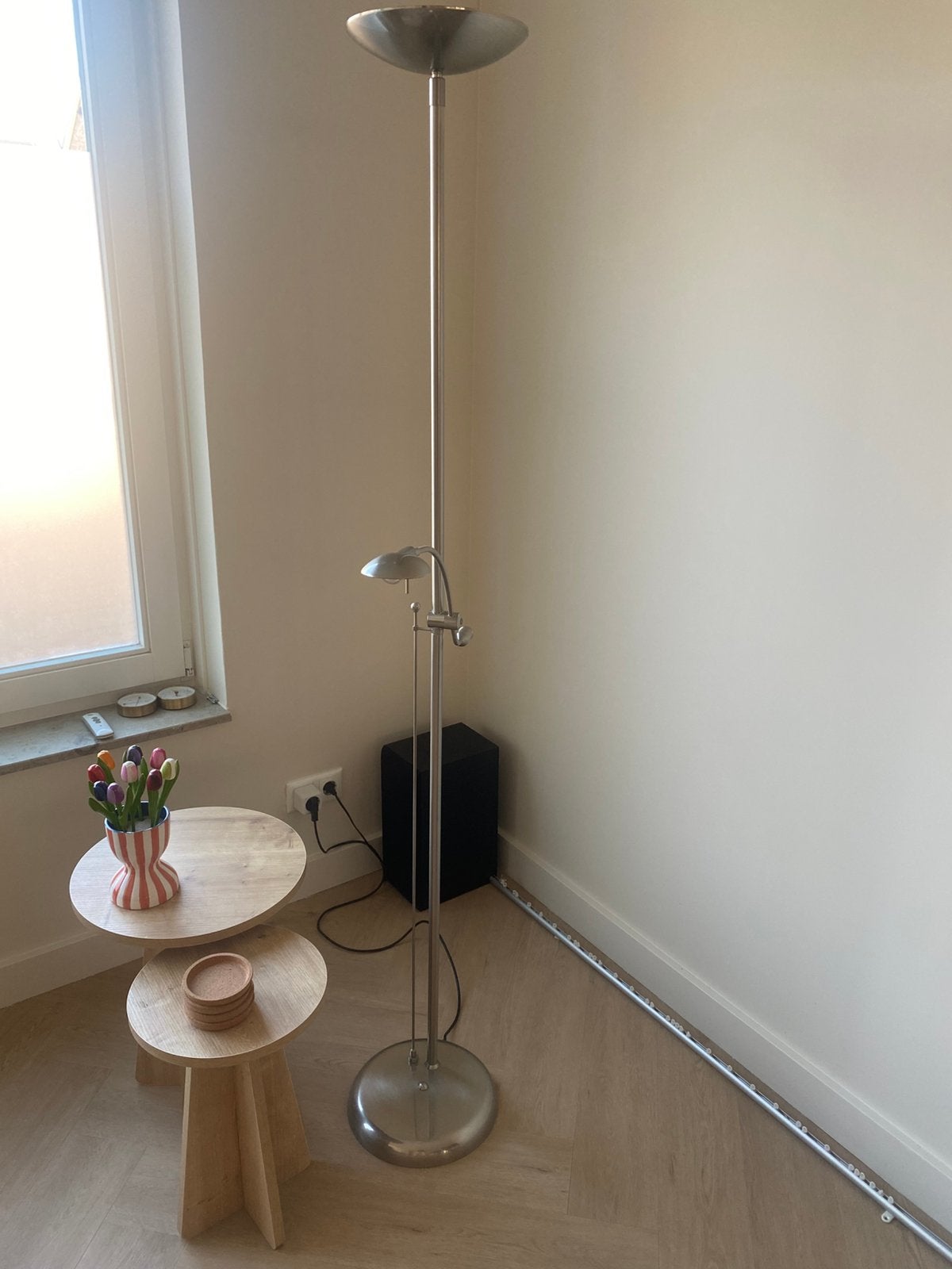 Schemerlamp/leeslamp RVS, Huis en Inrichting, Lampen | Vloerlampen, Ophalen, Zo goed als nieuw, 150 tot 200 cm