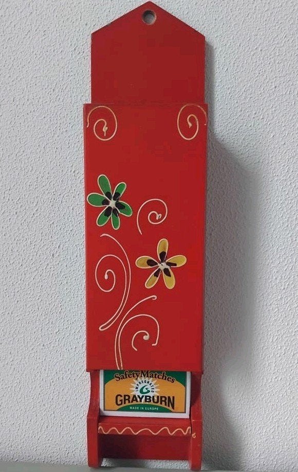Vintage 🌺Luciferdooshouder 🌺Hout 🌺Handbeschilderd, Antiek en Kunst, Verzenden