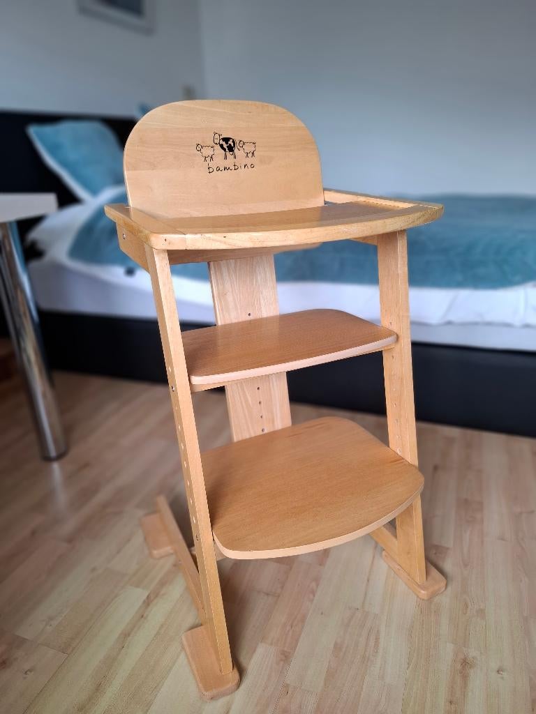 Kinderstoel Bambino, hout, Kinderen en Baby's, Kinderstoelen, Ophalen, Gebruikt, Meegroeistoel, Gordel(s)