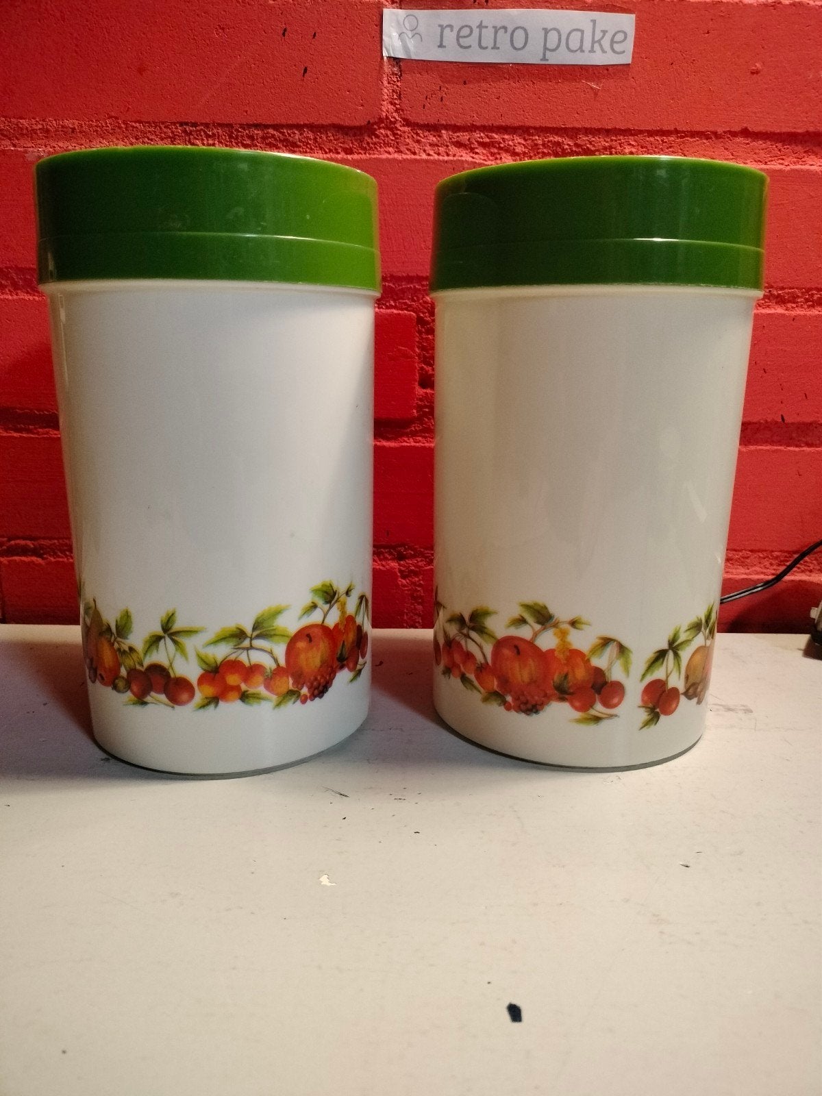 Set van 2 Retro Voorraadpotten met Fruitdecor, Verzamelen, Ophalen of Verzenden, Huis en Inrichting