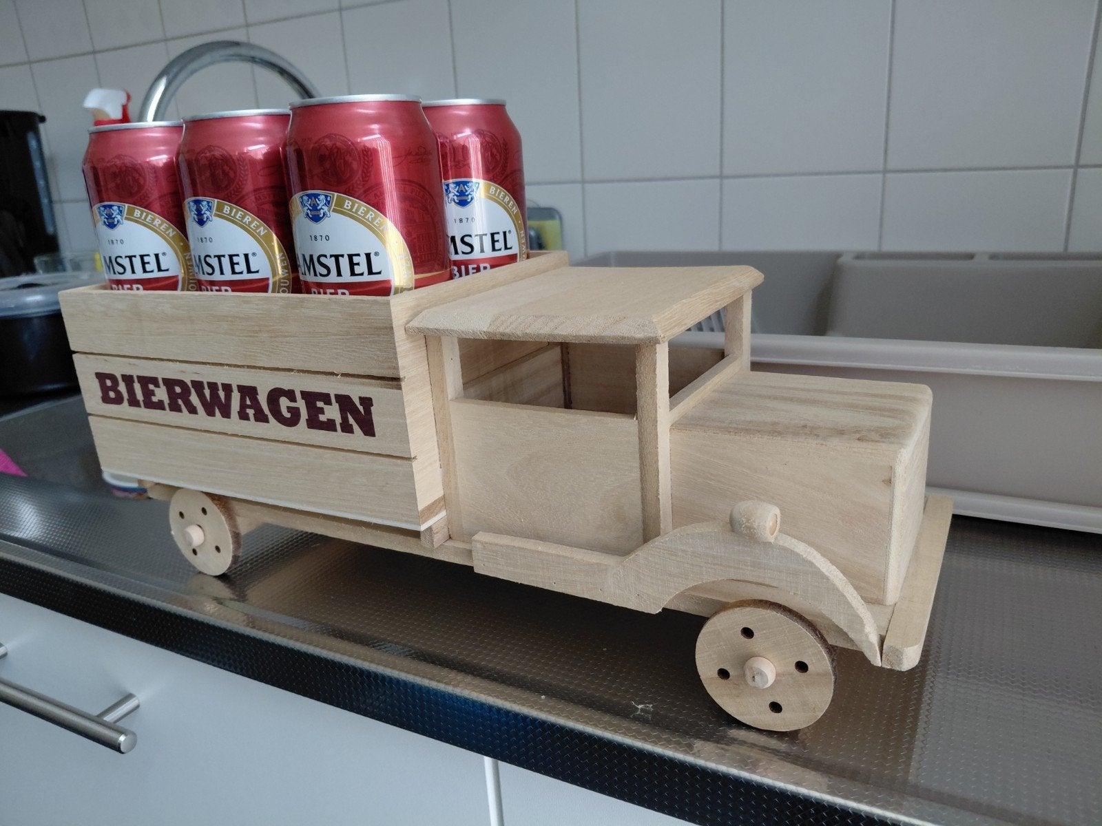 Houten Bierwagen - Decoratieve Bierhouder Leuk als Cadeau, Hout, Beige, Ophalen of Verzenden, Landelijk