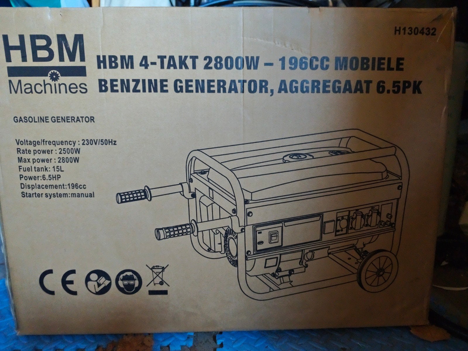 HBM 4-Takt 2800W Benzine Generator Aggregaat 6.5PK, Ophalen, Nieuw, Minder dan 5 kVA, Benzine