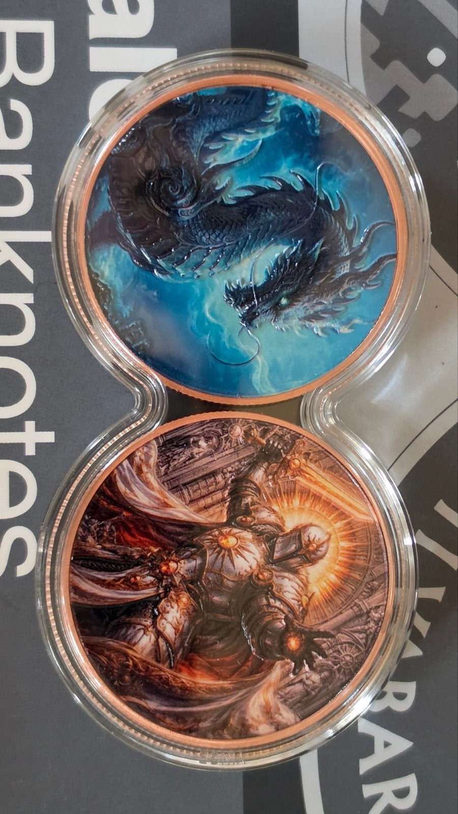 2x 1 oz .999 Koper Kleur Diep Reliëf Munten, Ophalen of Verzenden