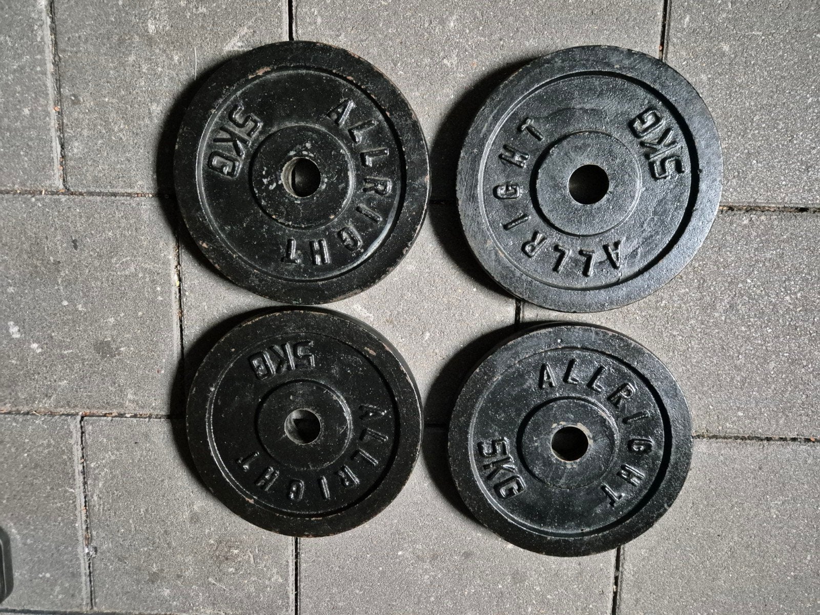 Set van 4 Halterschijven - 4 x 5kg, Sport en Fitness, Fitnessmaterialen, Zo goed als nieuw, Halterschijven, Armen, Benen, Borst