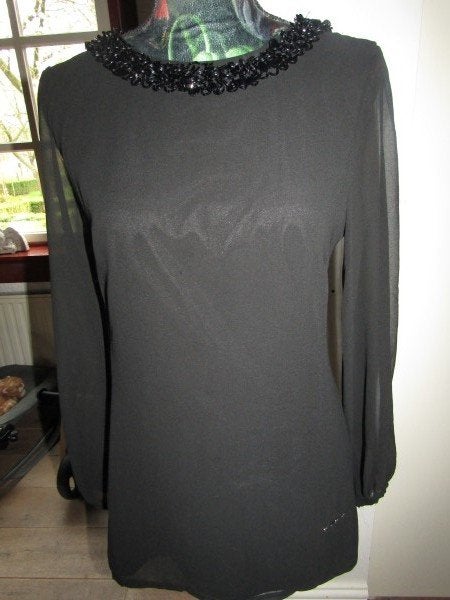 F1523 Jacky Luxury S-M tuniek blouse zwart chiffon, Verzenden, Zwart, Maat 36 (S), Jacky Luxury
