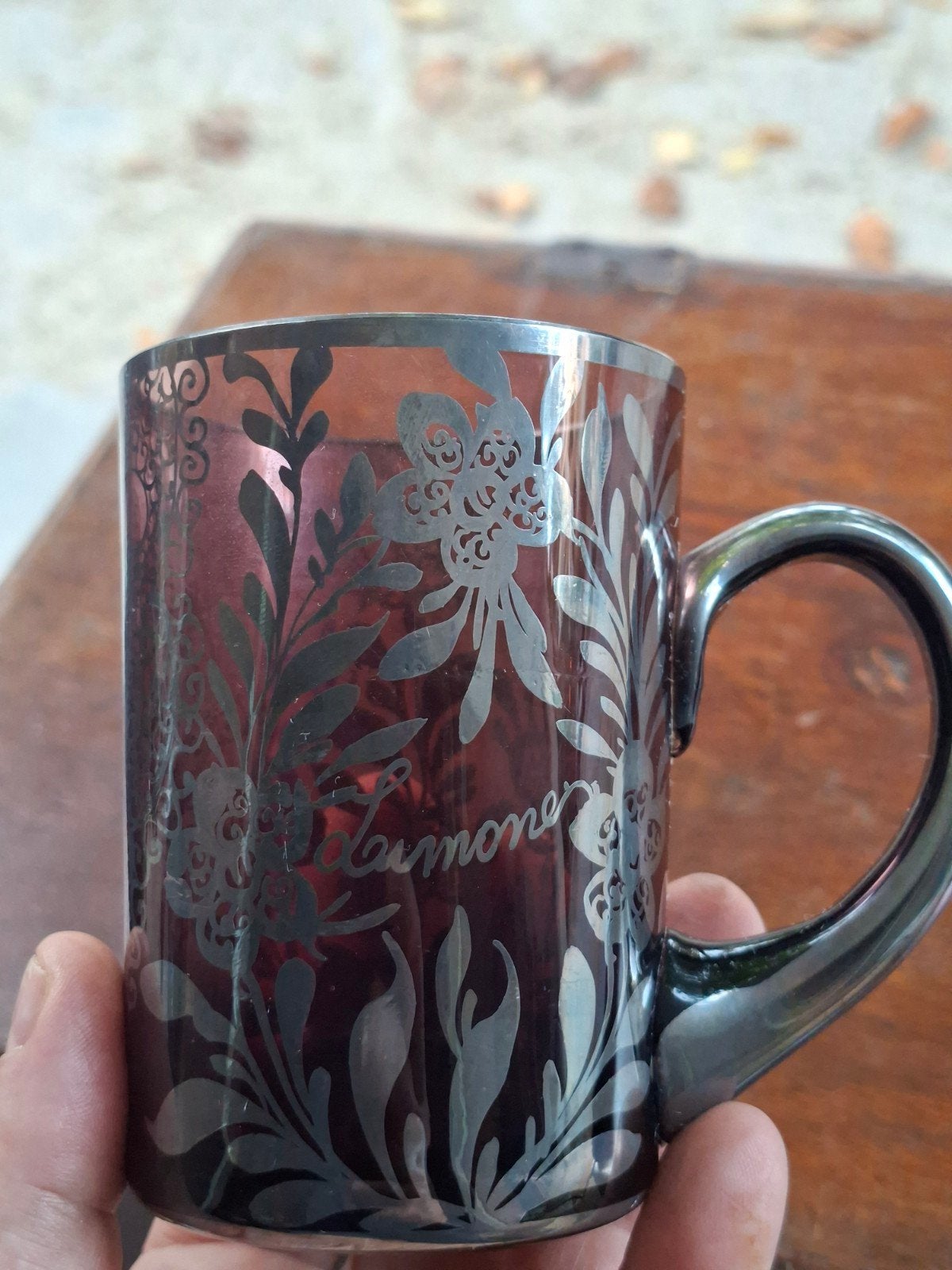 Limone glazen mok met zilverkleurige versiering, Ophalen of Verzenden