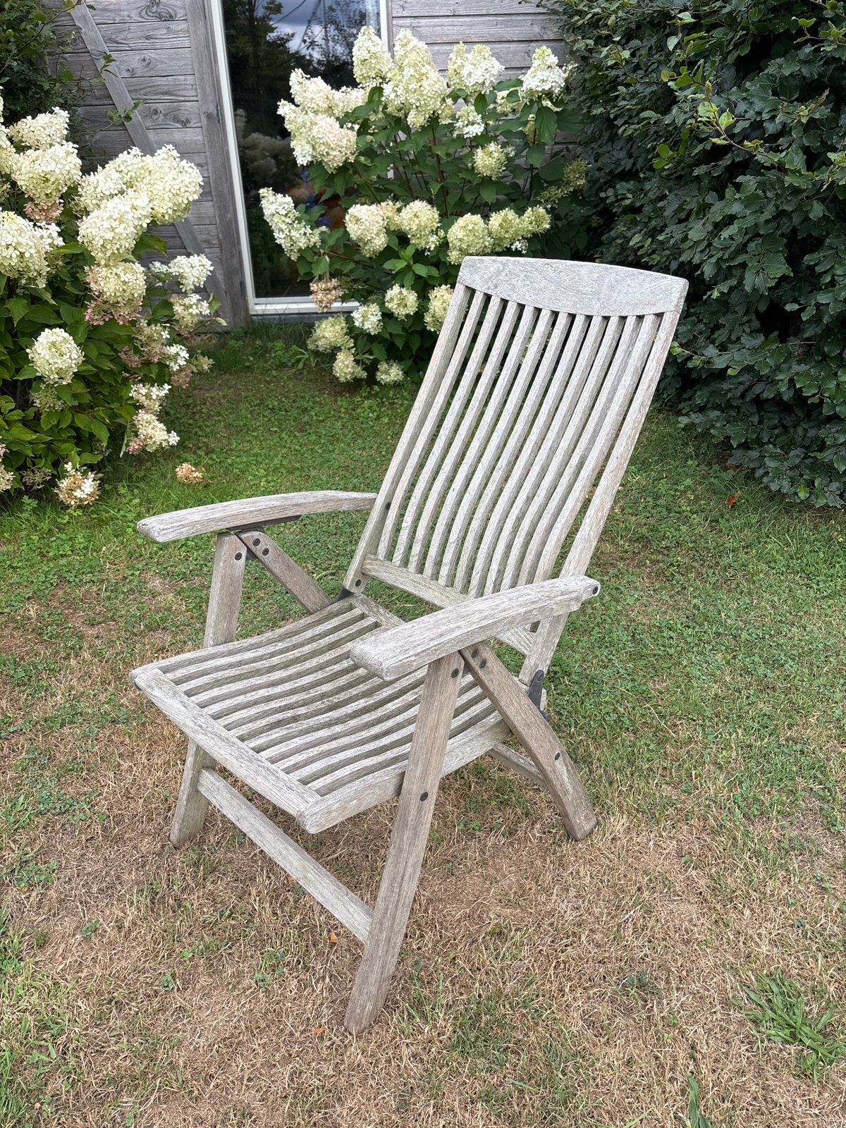 Verstelbare Teakhouten Tuinstoel Teak& Garden met Kussen, Ophalen, Gebruikt, Teakhout, Inklapbaar
