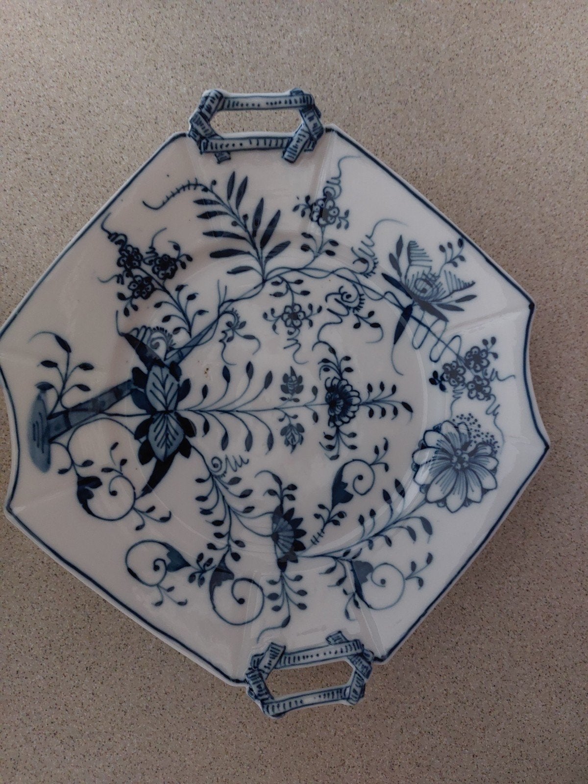 Antieke Meissen Blauw Uienpatroon  1Schaal groot + 6 kleine, Ophalen of Verzenden