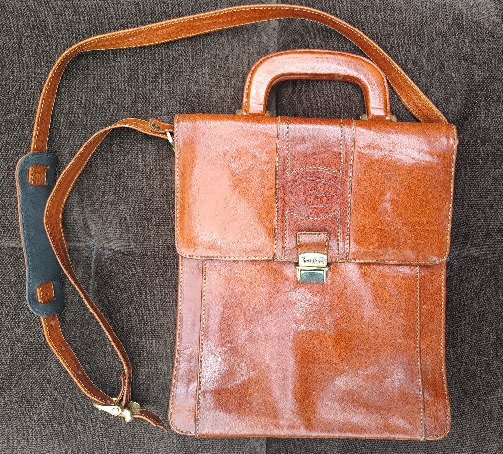 Vintage cognac Pierre Cardin schoudertas, Overige merken, Gebruikt, Bruin, Verzenden