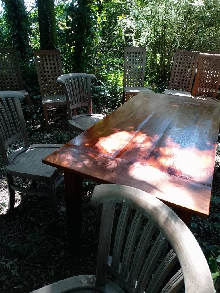 Meerdere sets Teakhouten tuinstoelen en mooie Teaken tafel., Ophalen, Gebruikt, Teakhout