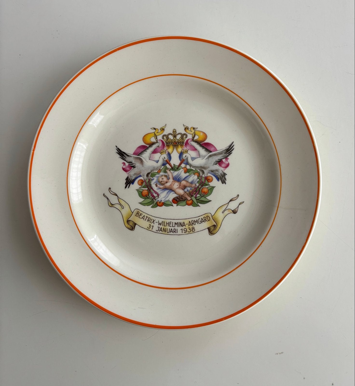 Vintage Geboortebord Beatrix 1938 - Petrus Regout Maastricht, Ophalen of Verzenden