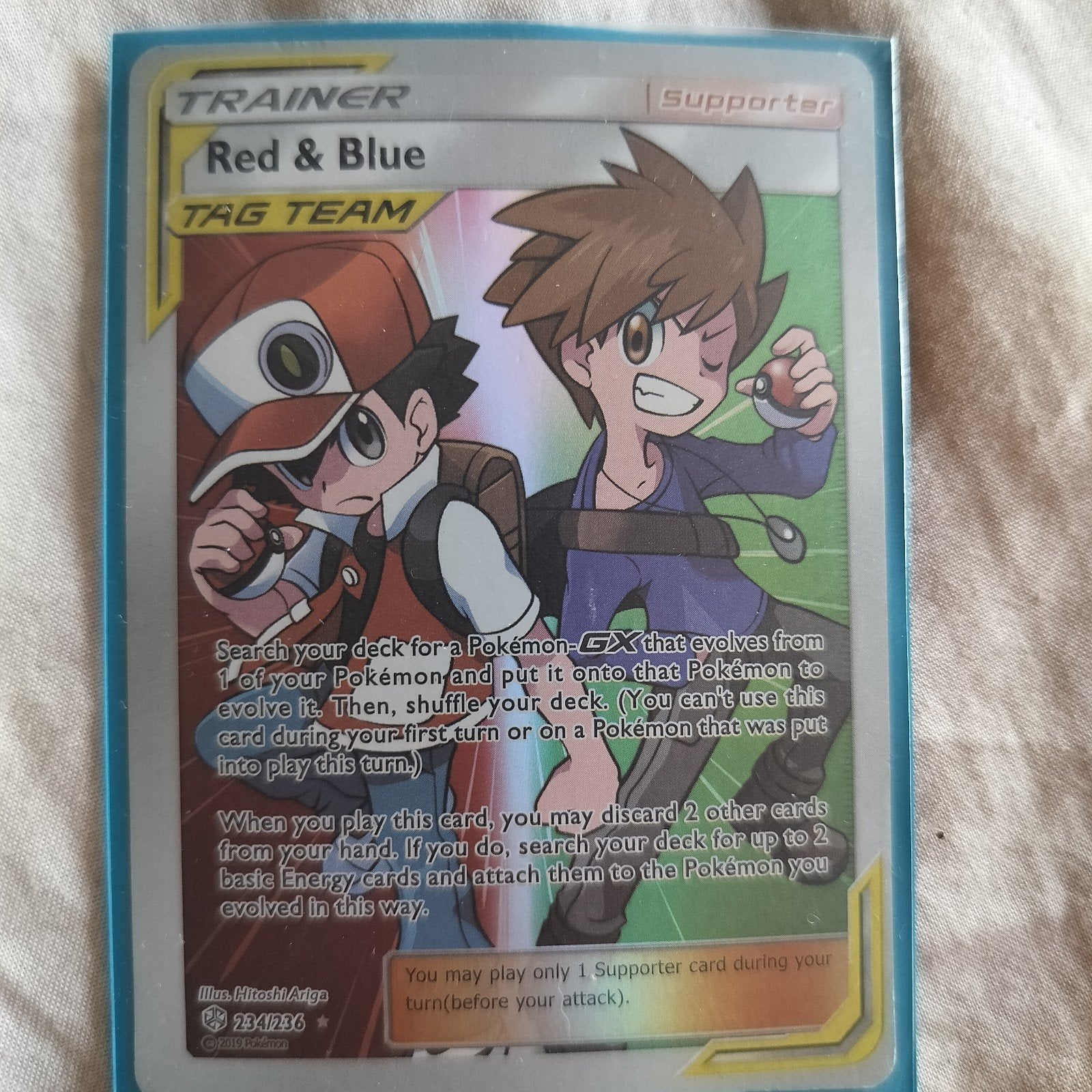 Pokemon Trainer Kaart Red & Blue Tag Team, Ophalen of Verzenden, Zo goed als nieuw, Losse kaart