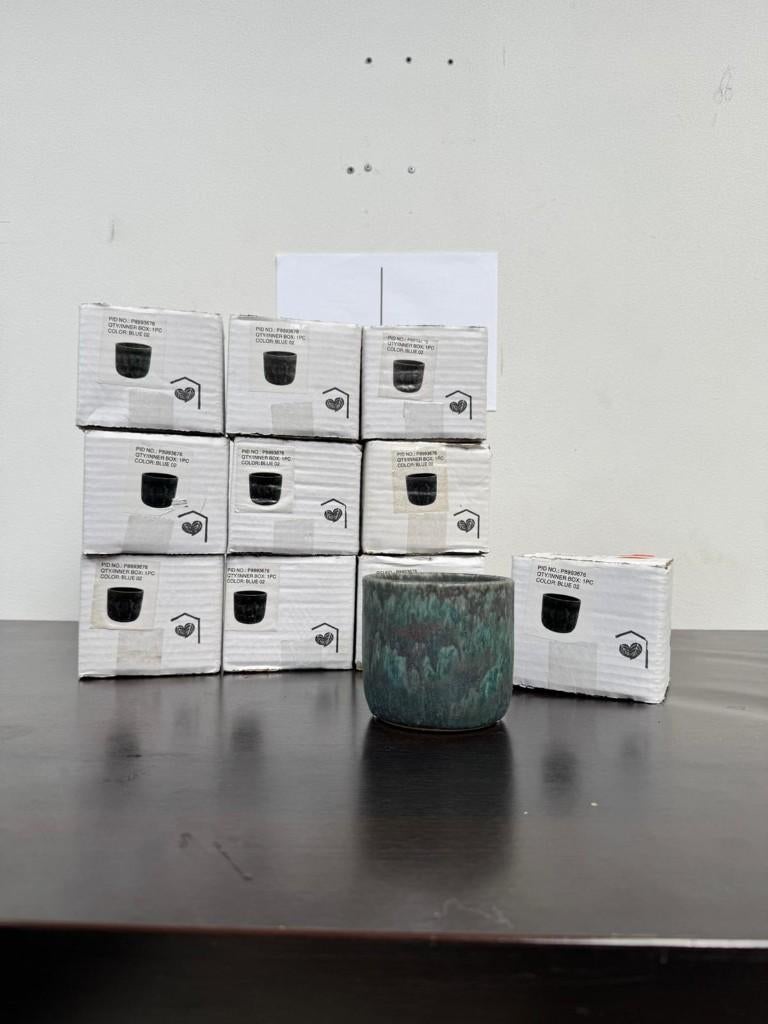 Partij Blauw/groenige bloempotjes - 10 Stuks, Rond, Ophalen of Verzenden, Aardewerk, Binnen