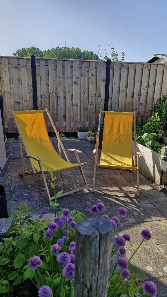 Strandstoel 2x - inklapbaar en verstelbaar, Ophalen, Gebruikt, Hout, Verstelbaar
