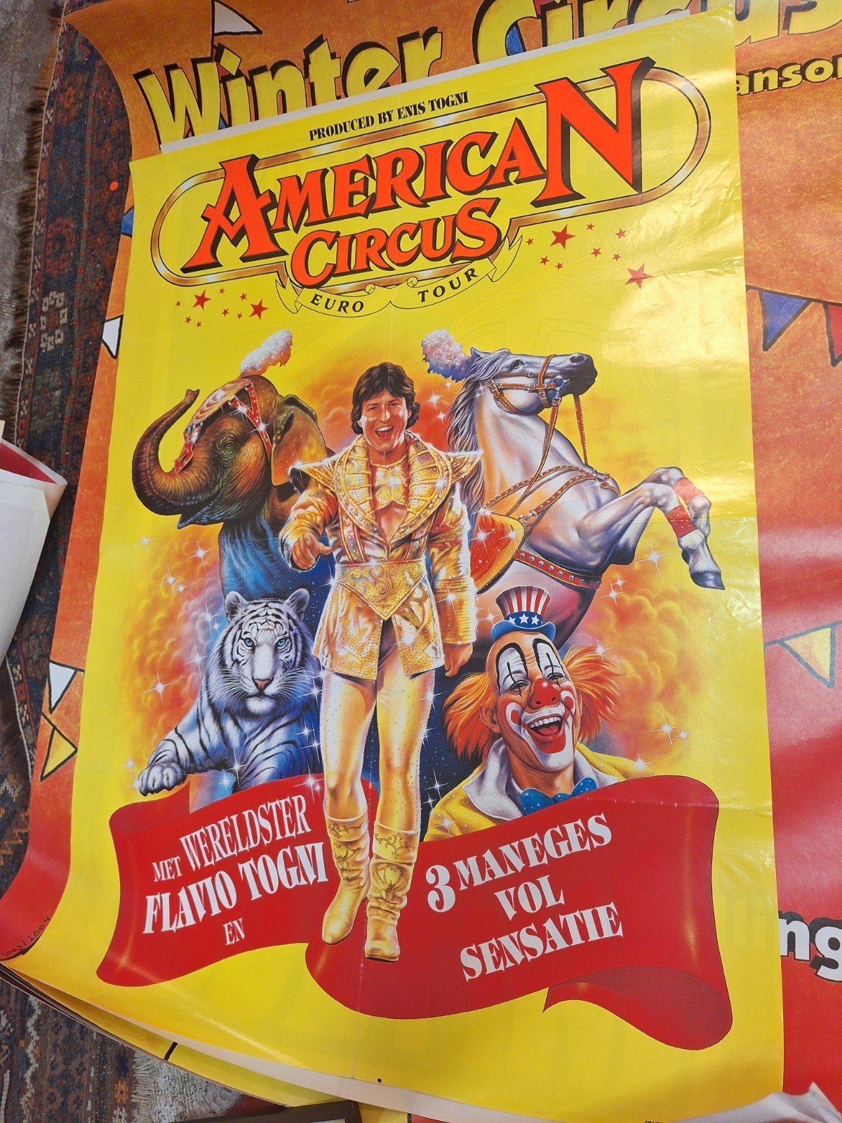 Vintage Circus Poster - American Circus Euro Tour, Deurposter of groter, Ophalen of Verzenden, Overige onderwerpen, Rechthoekig Staand