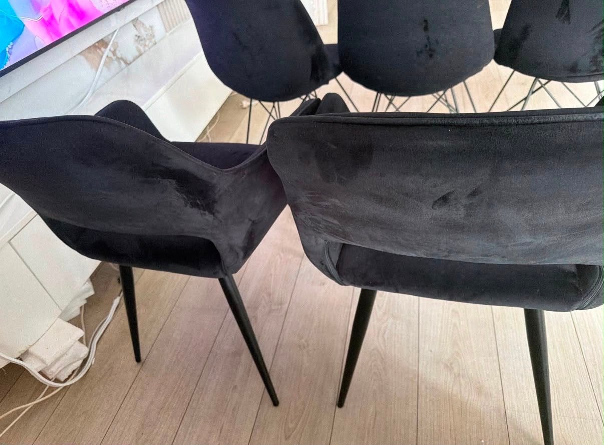 Set van 6 zwarte velvet eetkamerstoelen, Huis en Inrichting, Stoelen, Ophalen, Gebruikt, Zwart, Stof