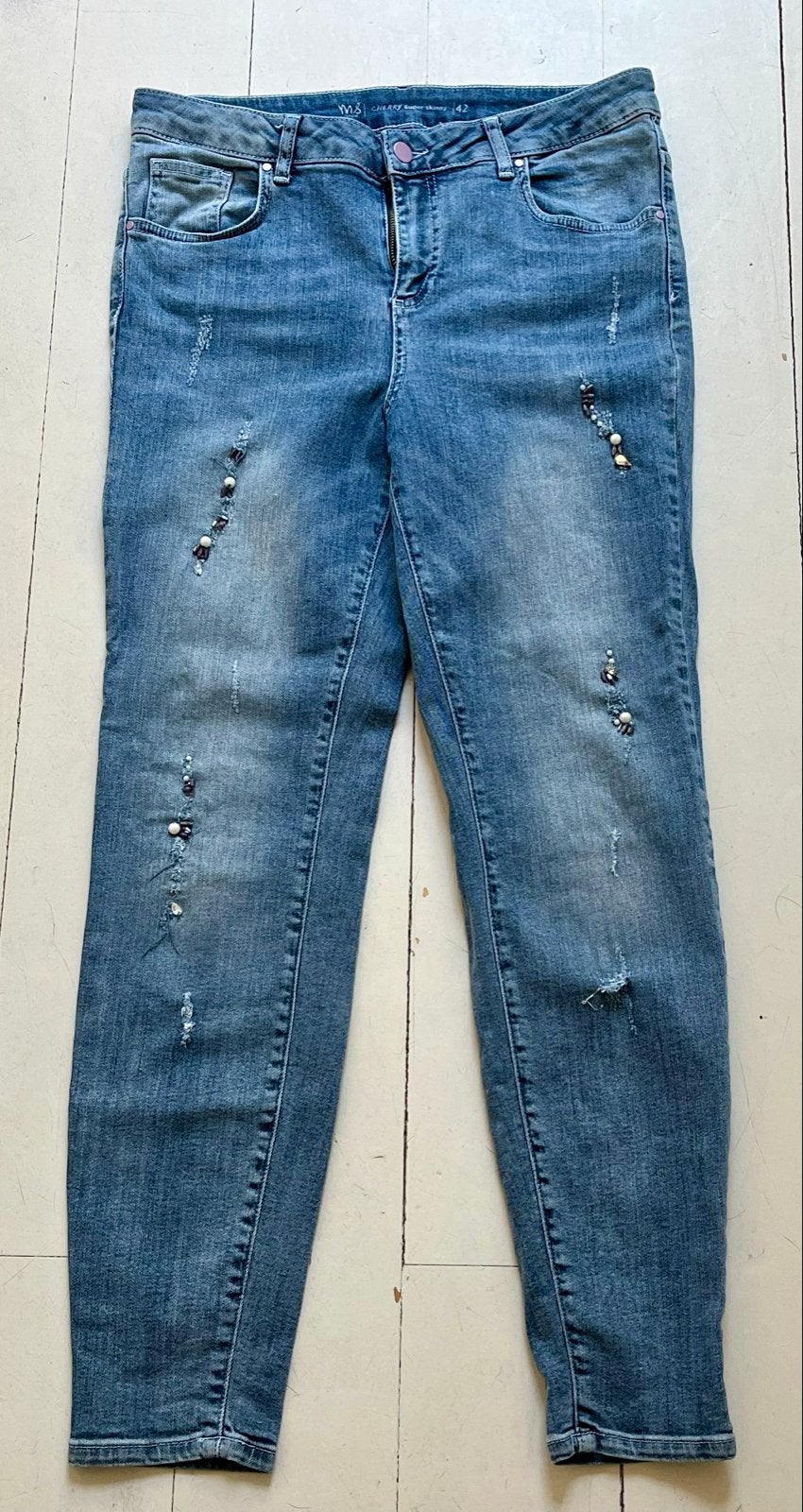M&S Mode Cherry Super Skinny Jeans Maat 42, Kleding | Dames, Spijkerbroeken en Jeans, Ophalen of Verzenden, Gedragen, Blauw, W33 - W36 (confectie 42/44)