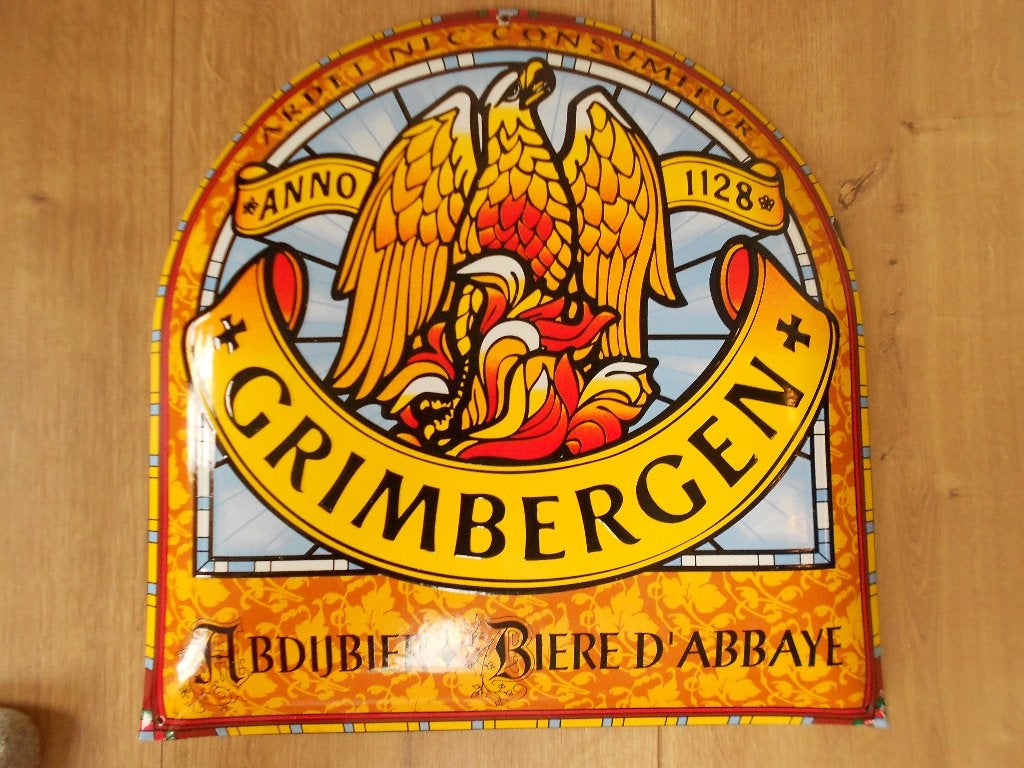 Emaille Grimbergen bier  reclamebord, Ophalen of Verzenden, Gebruikt, Reclamebord